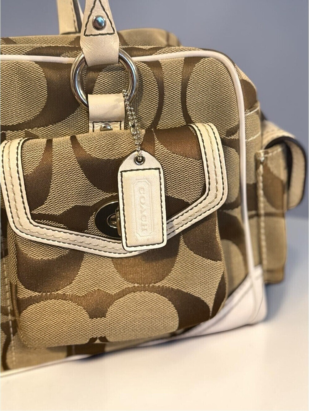 COACH Vintage Y2K Mini Boston Turnlock Satchel Shoulder Bag Canvas Leather 6232 - Picture 6 of 17